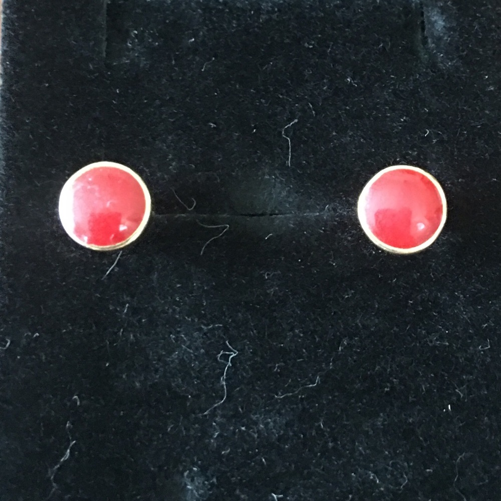 Gold Plated Studs with Red Enamel
